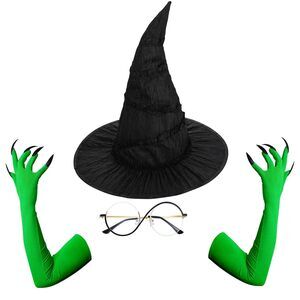 7994 Halloween Witch Costume Set - Witch Hat, Glasses & Green